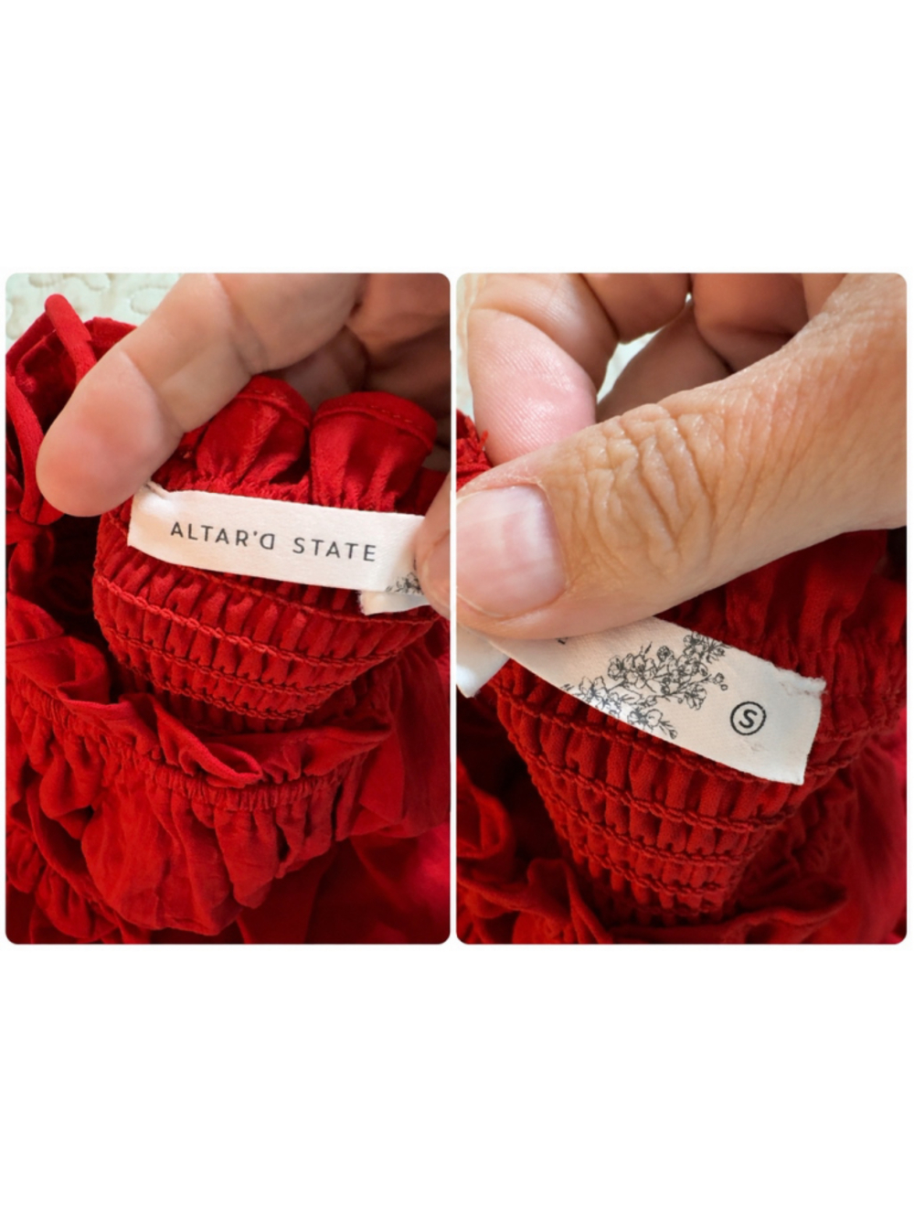 Altar’d‎ State Red Smocked Ruffle Peplum Tie Strap Tank Top Women’s Size S - Picture 5 of 10